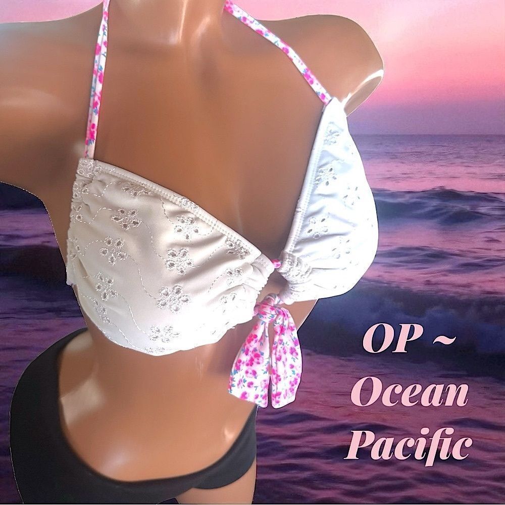 OP Bikini Top l Eyelet Design l Tie-back w/Hot pink accent l Junior’s L l EUC